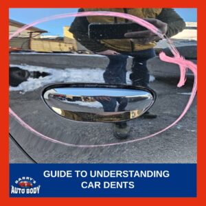 Different types of car dents including hail damage, parking lot door dings, and crease dents on vehicle panels