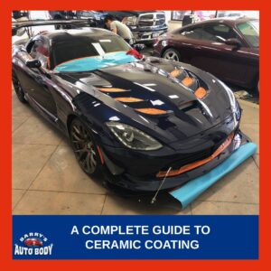 Close-up of a car with glossy ceramic coating finish showing water beading and shine