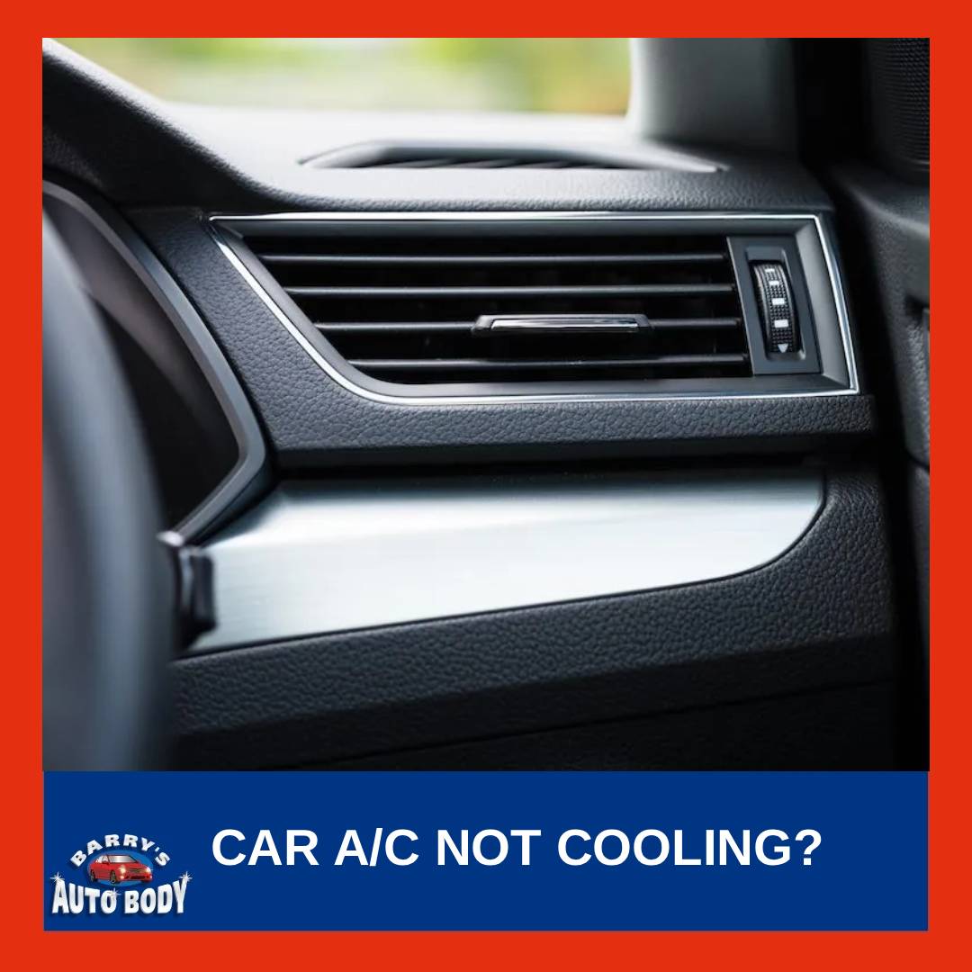 Car dashboard air conditioning vents blowing weak or warm air during hot weather.