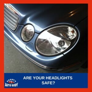 Cloudy and oxidized car headlights reducing visibility during nighttime driving